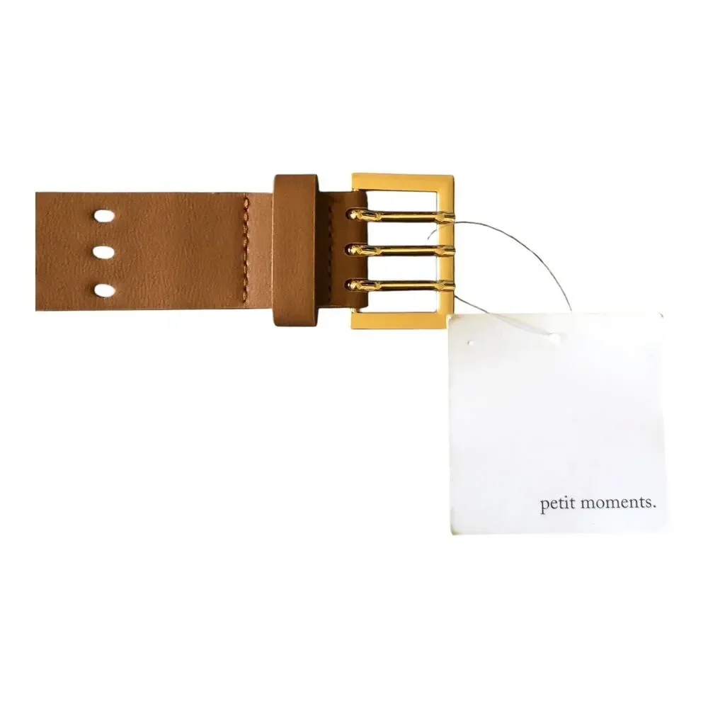 Petit Moments Classic Belt Gold Tone Buckle Tan Leather Women's Size M/L New